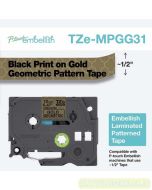 e-catalogue image atk Brother TZE-MPGG31 Black on Gold Geomteric Pattern 12mm P-touch Tape