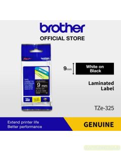 Contoh atk Brother TZE-325 White on Black 9mm P-touch Tape dan gambarnya