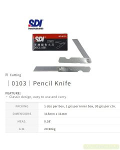 Katalog peralatan kantor SDI 0103 Pencil Knife 0.4mm X 10mm X 57 mm Pisau Cutter Lipat dan gambarnya